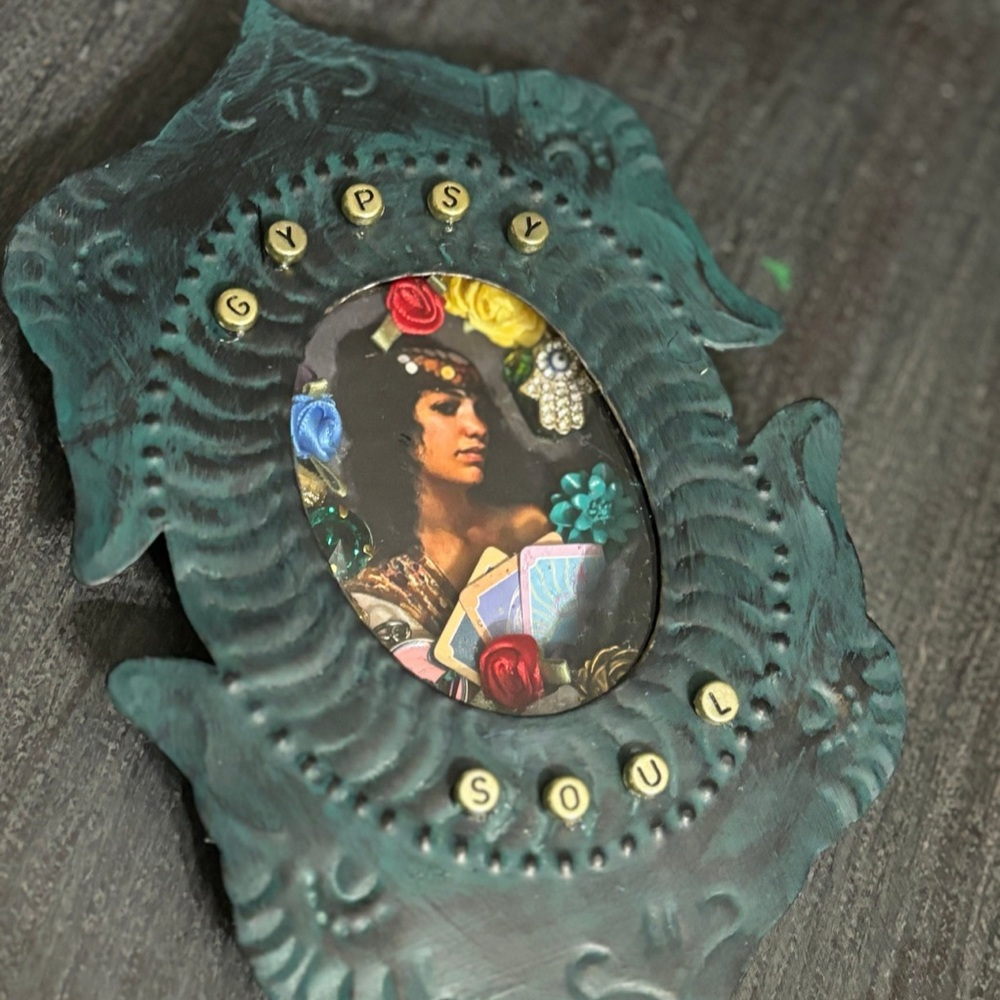 Hand painted and created Gypsy  5x7.25 Tin and Glass Shrine